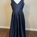 NORDSTROM ALFRED SUNG 16R Midnight Blue Satin V-Neck High/Low Gown RETAILS 231
