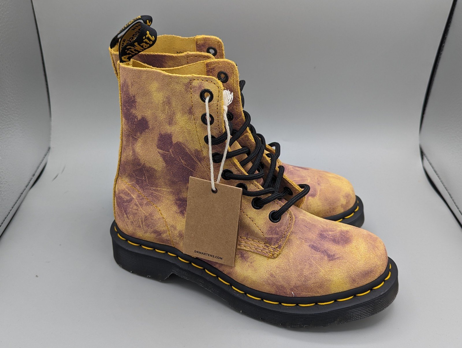 DR. MARTENS WOMEN'S 1460 PASCAL BURNT YELLOW TIE DYE SUEDE BOOT 27962 SIZE: 6