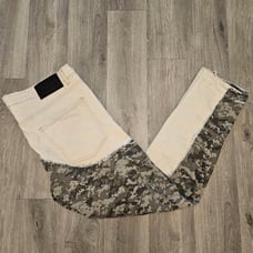 Valabasas White Two-Toned Camo Button Patches Distressed Slim Straight Jeans 40