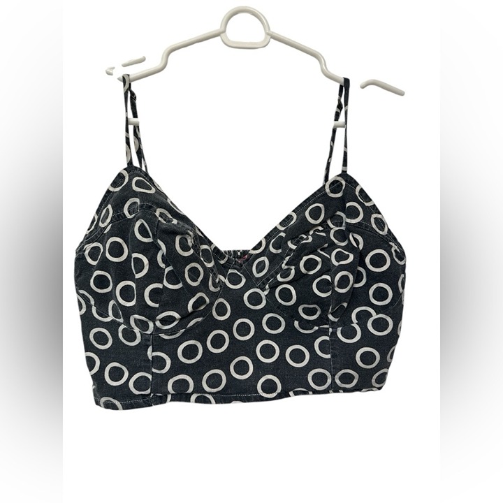 Farm Rio faded gray white circle pattern bralette top