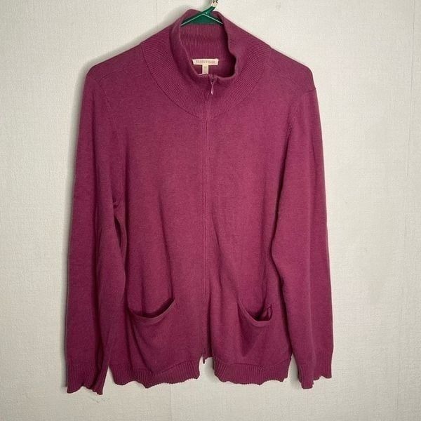 Eileen Fisher Cardigan Large Womens Zip Collar Long Sleeve Cotton Cashmere Pink