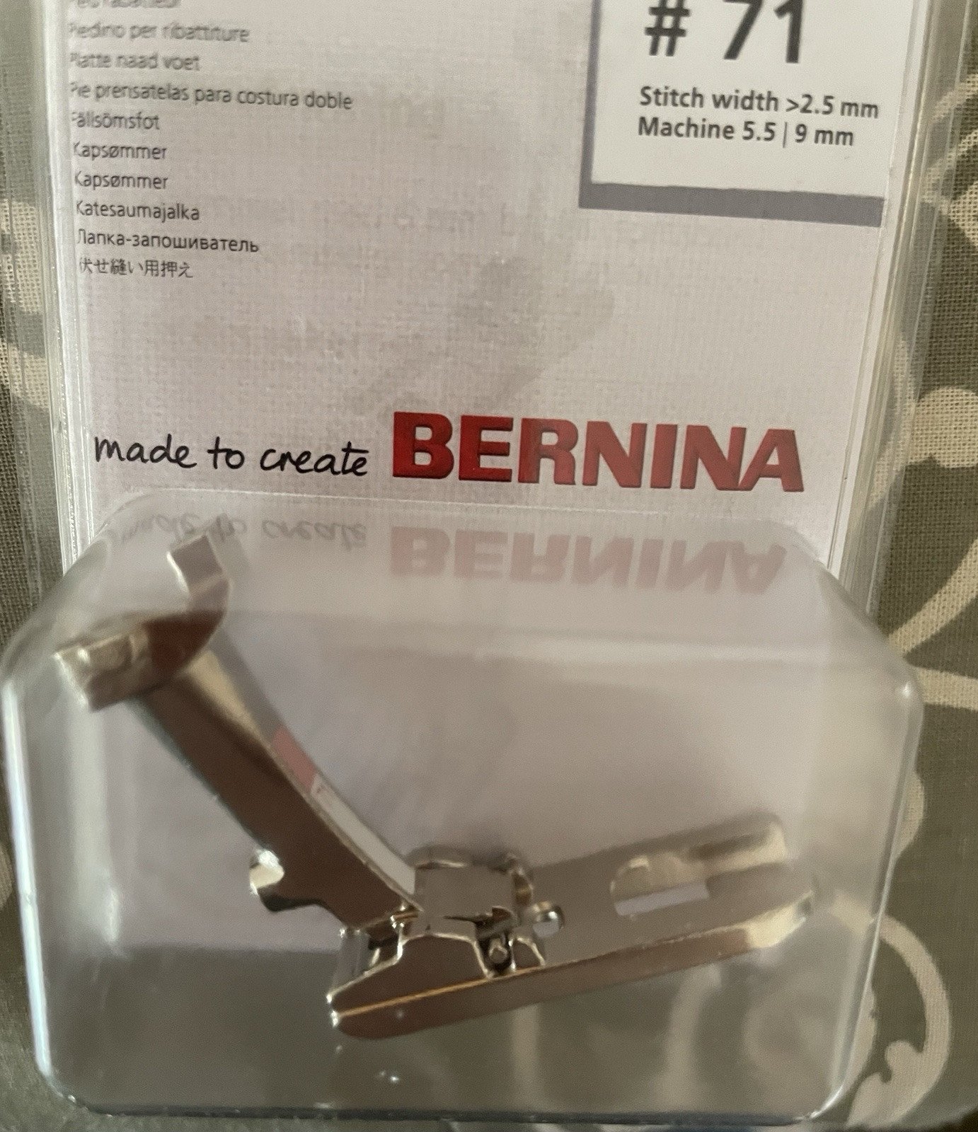 Genuine Bernina Run and Fell New Style Presser Foot 71, 6 mm width, NEW