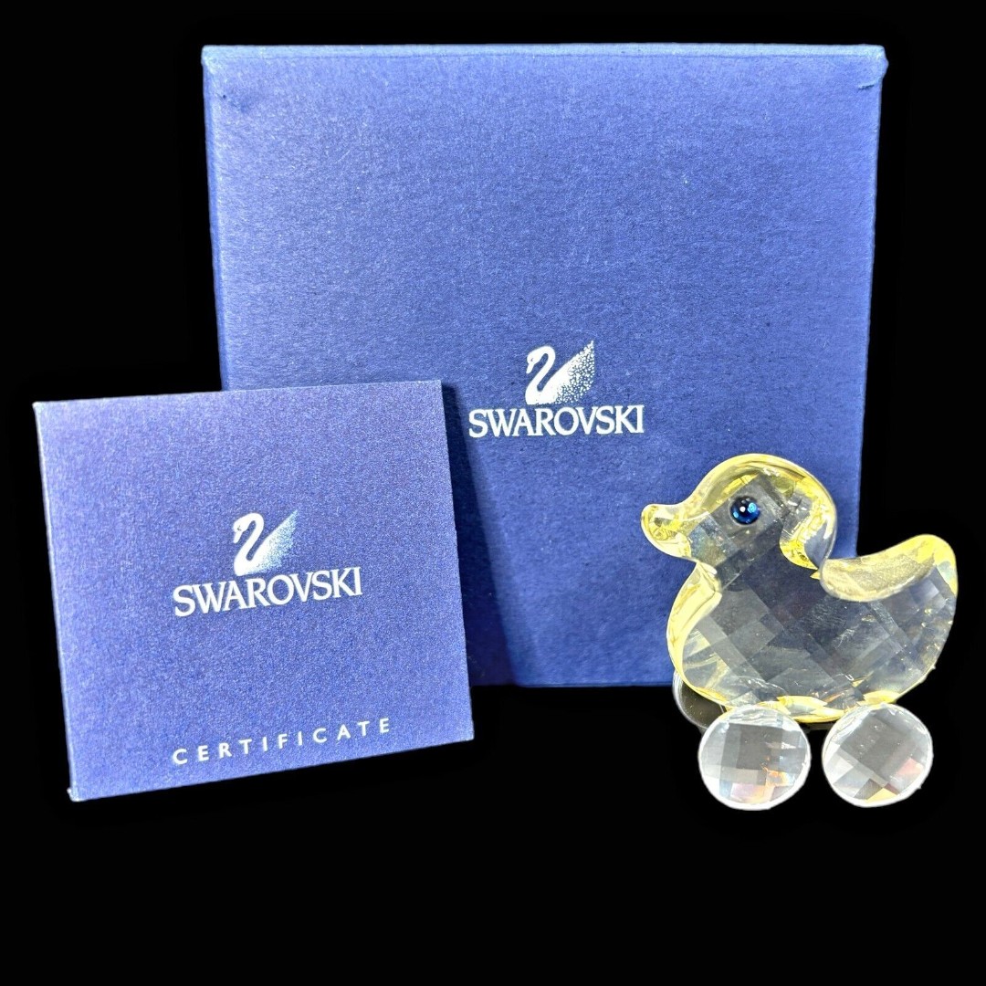 Swarovski Yellow Crystal Lucy Duck Figurine Rolling Wheels Retired 2006 BOX