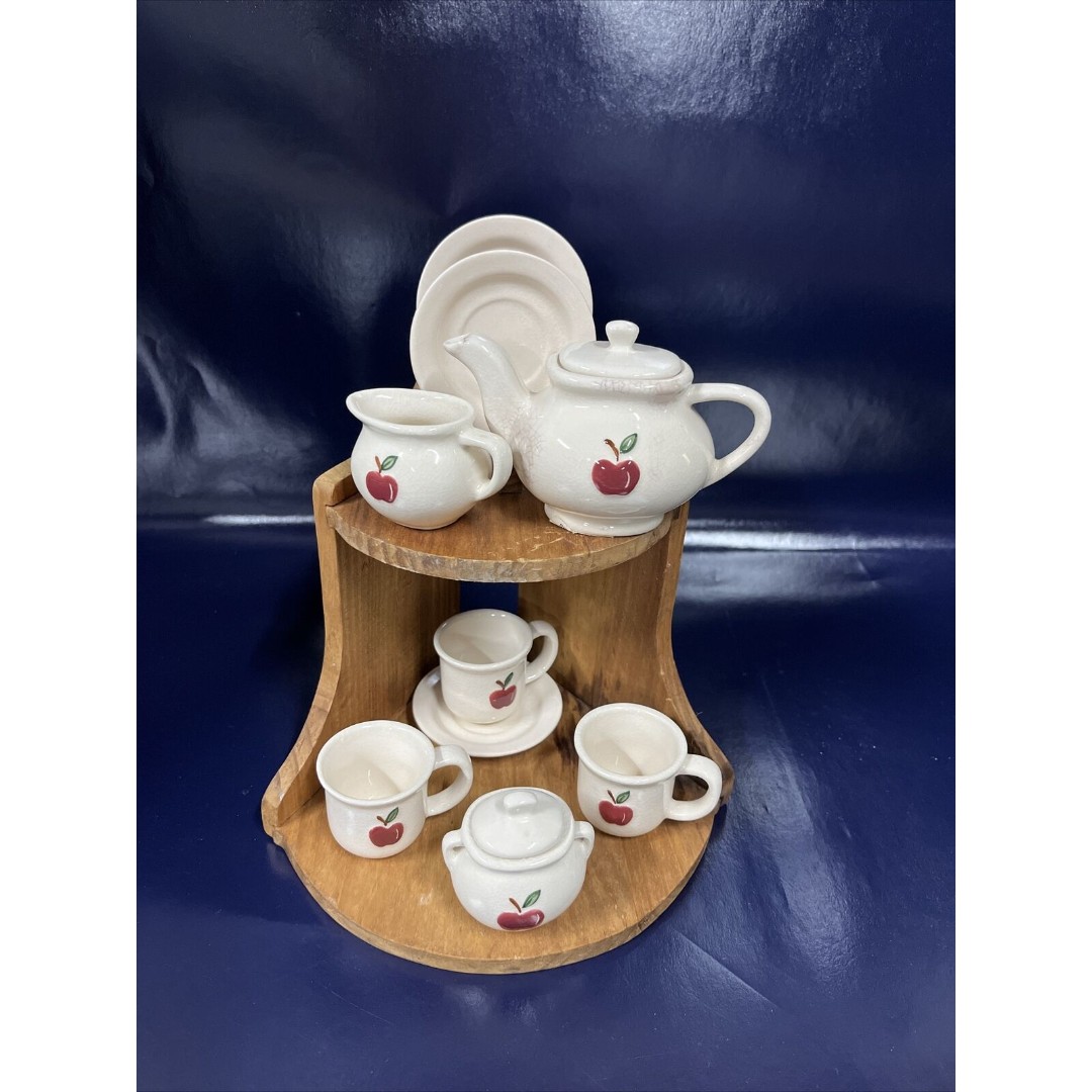 VTG Barbie Miniature Tea Set 12 Pc Cherry Motif Teapot Set Cream & Sugar - D9