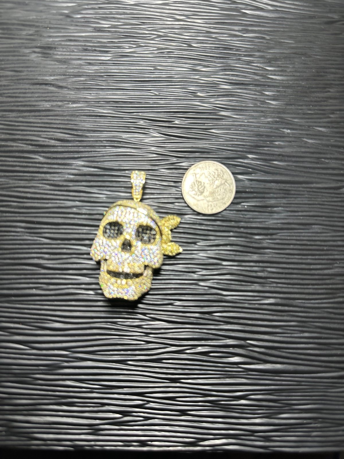 MEN 14K GOLD PLATED ICED OUT DIAMOND SIMULATED SKULL HEAD PENDANT