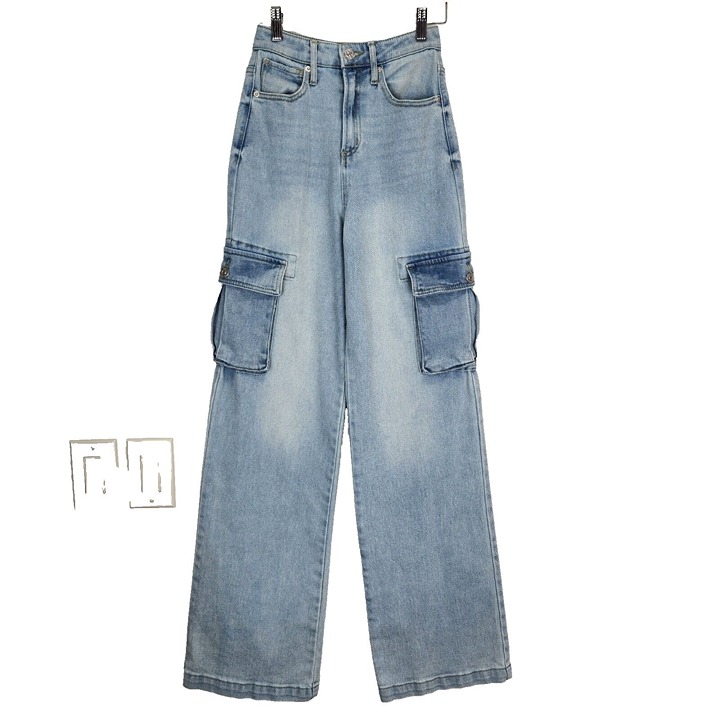 Juicy Couture Lunita Wide Leg Cargo Jeans 25 Light Wash High Rise Y2K Denim