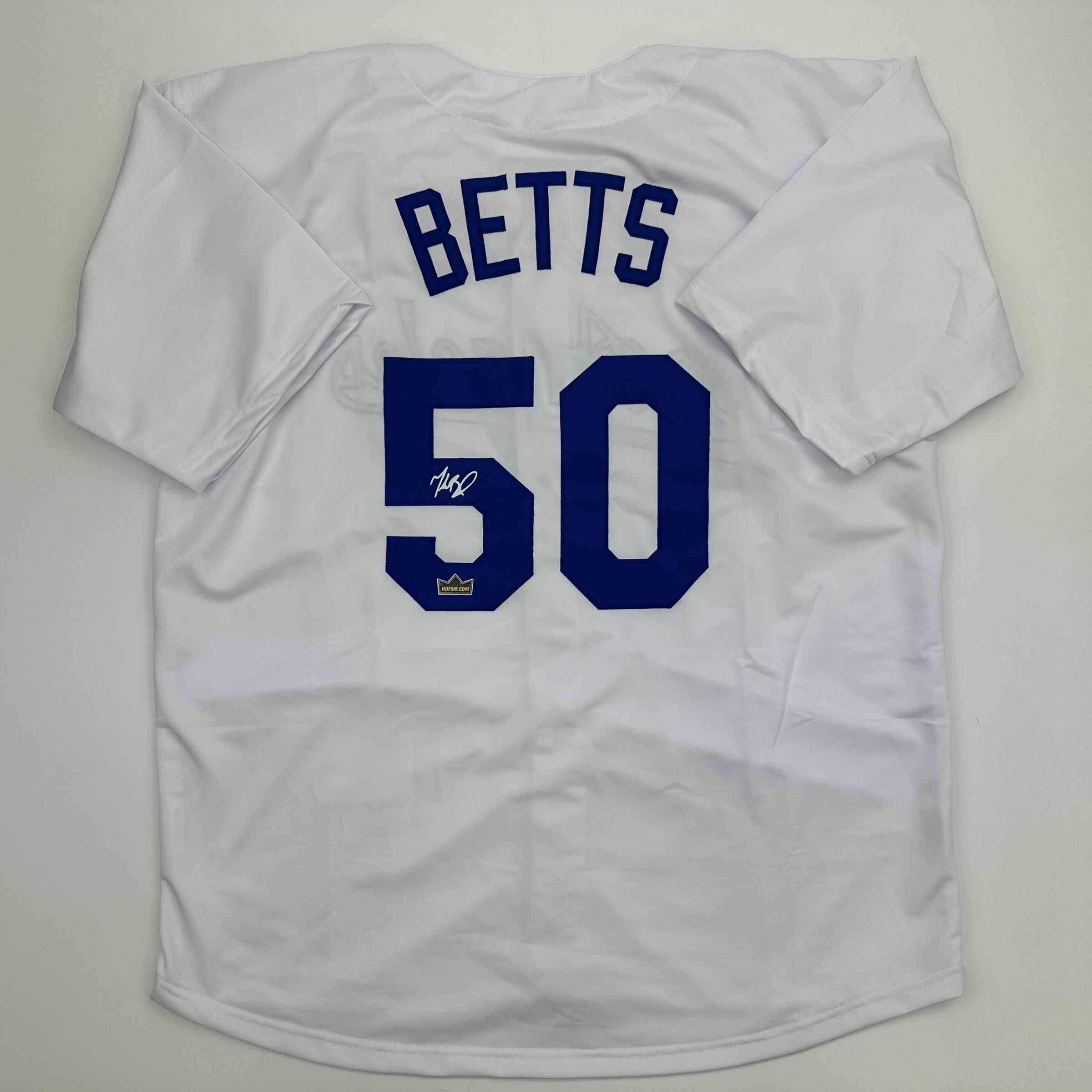 Facsimile Autographed Mookie Betts Los Angeles LA White Auto Jersey Size Men's