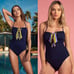NWT Trina Turk Zebra Solid Lace Up Ribbon Navy Bandeau One Piece Swimsuit Size 6