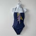 NWT Trina Turk Zebra Solid Lace Up Ribbon Navy Bandeau One Piece Swimsuit Size 6