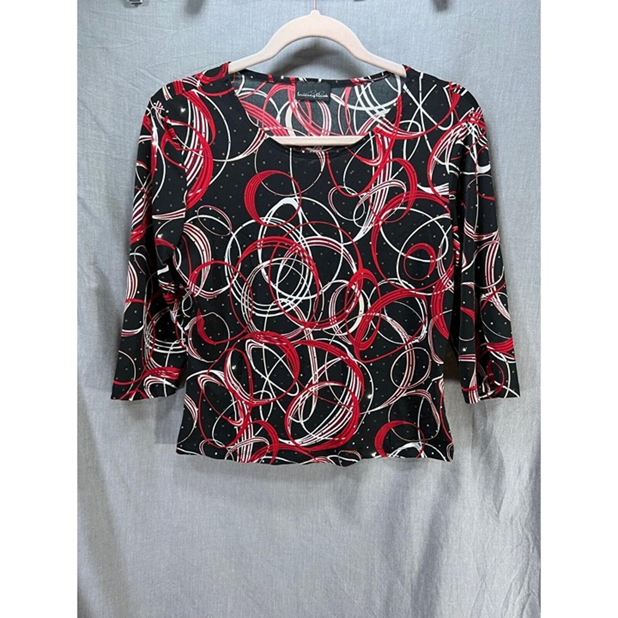 Bruttany Black Shirt Women Small Black Red Geometric Long Sleeve Pullover Ladies