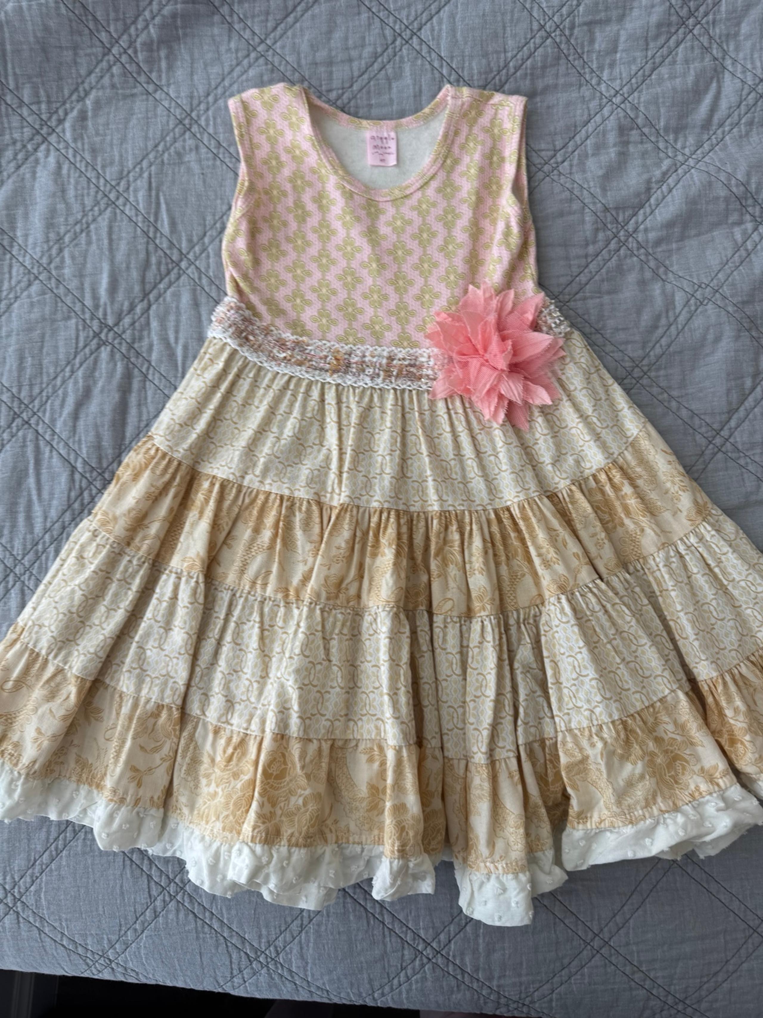 Giggle Moon Neutral Knit & Floral Dress-size 4T