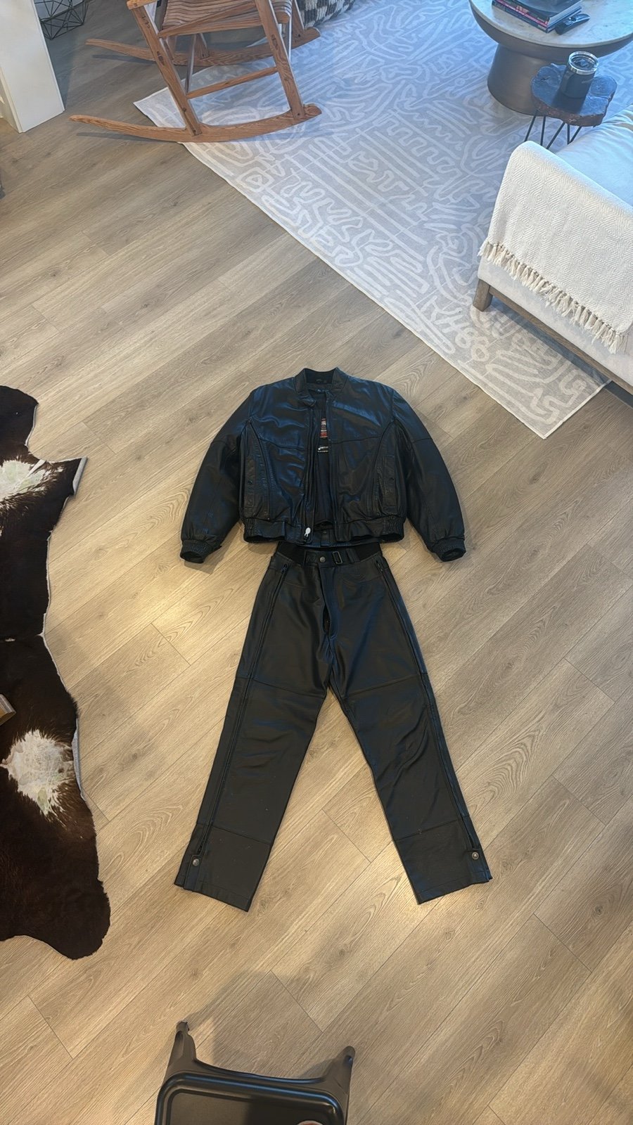 First Gear leather motorcycle jacket and pants