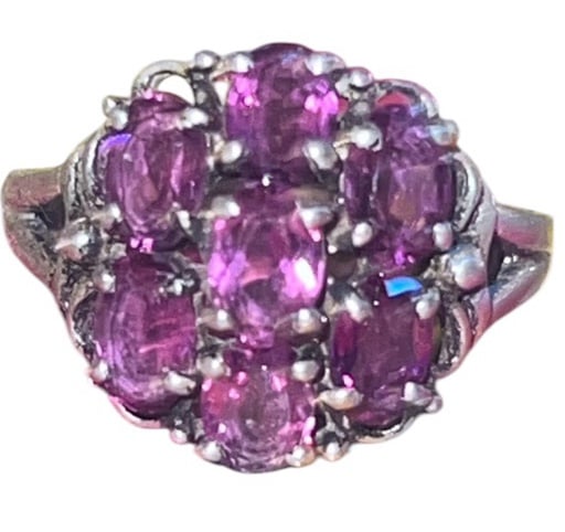 Raspberry Rhodolite Garnet Sterling Silver Cluster Cocktail Ring Sz 6
