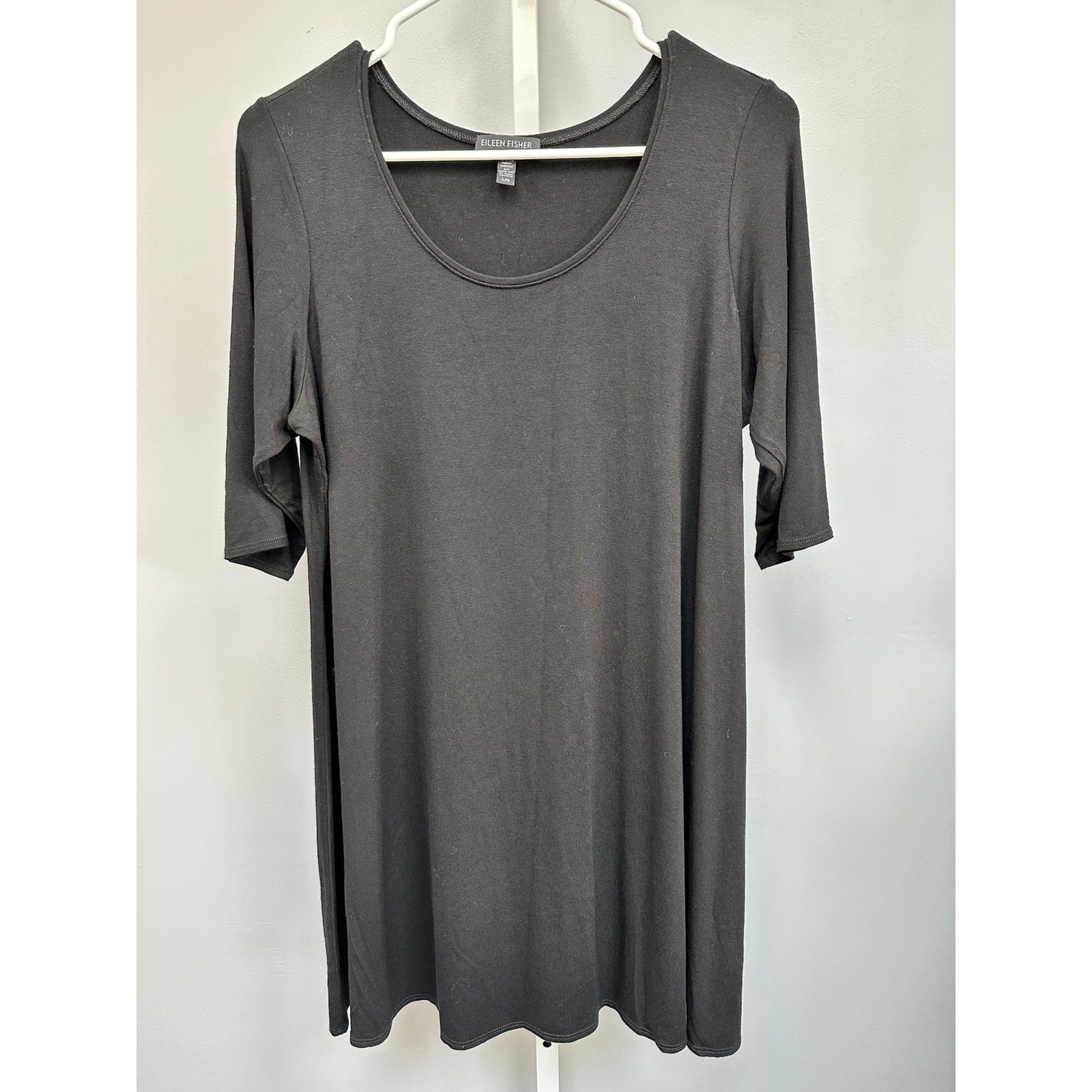 Eileen Fisher Black Knit Scoop Neck 3/4 Sleeve Minimalist Large