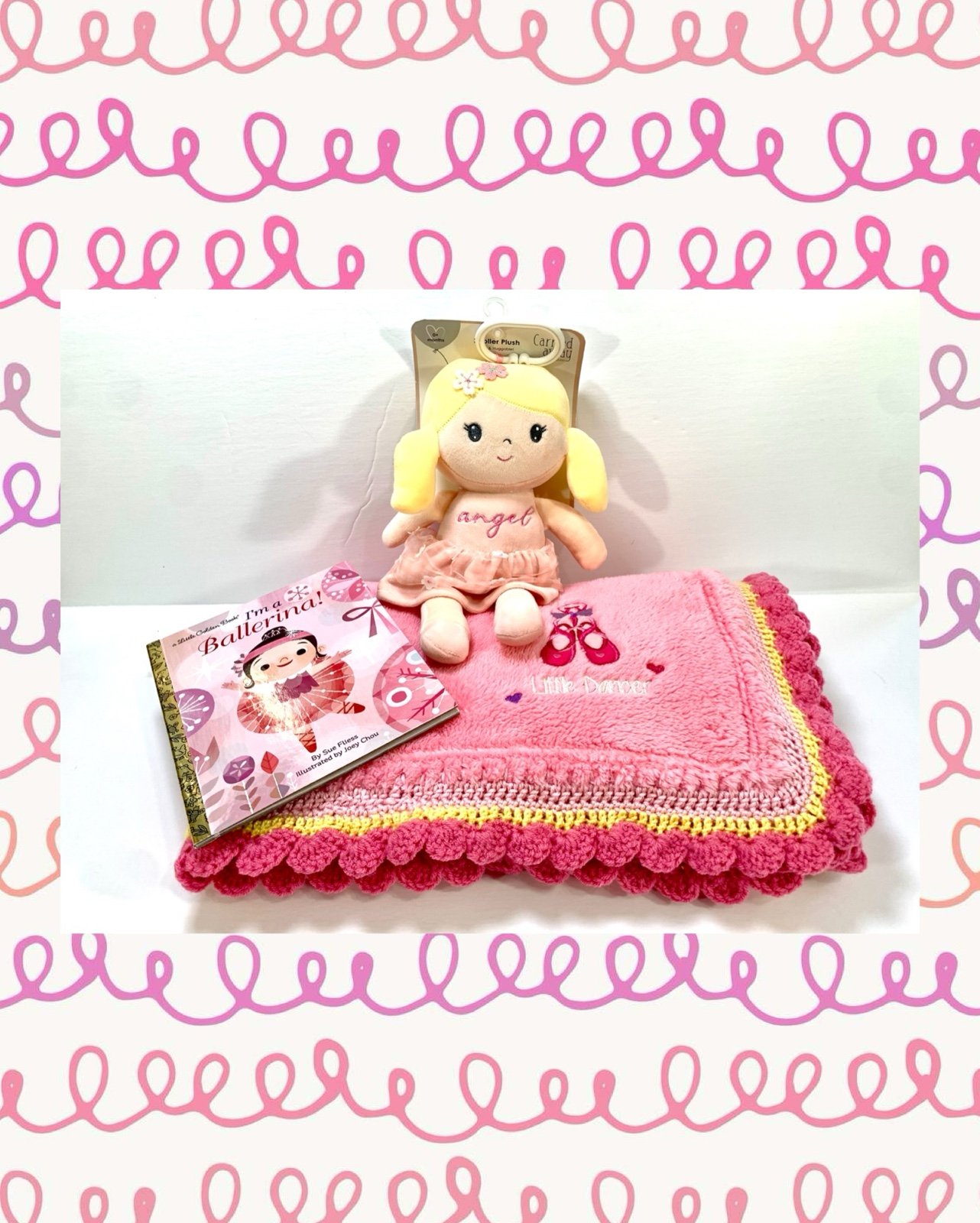 Little Dancer Ballerina Crochet Baby Blanket Plush Doll & Golden Book Set 3 Piec