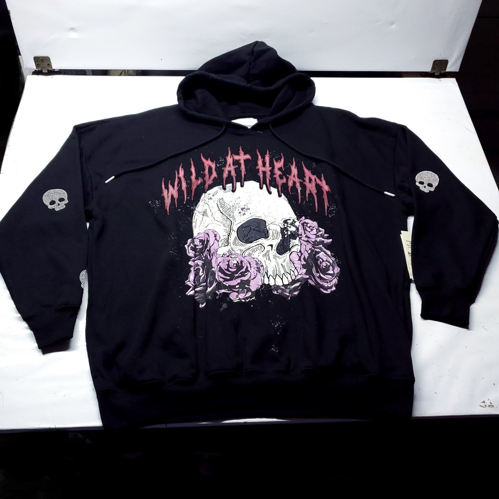 Wild At Heart Fleece Lined Hoodie w/ Pockets Women's XL Oversized Skull Flowers