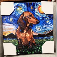 Dachshund Doxie Starry Night Themed Canvas Art Print