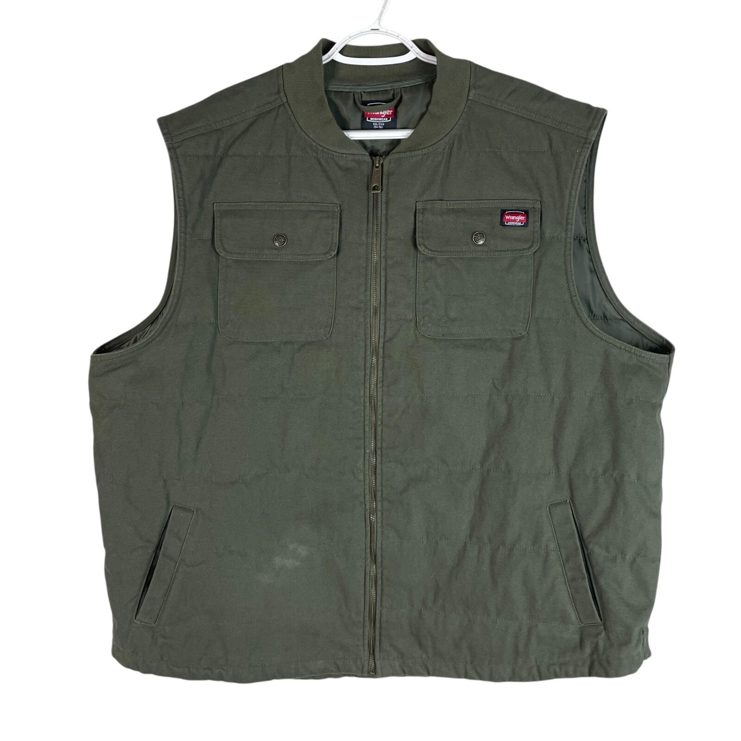Wrangler Mens Canvas Workwear Chore Barn Vest 3XL Green Full Zip Cotton Pockets