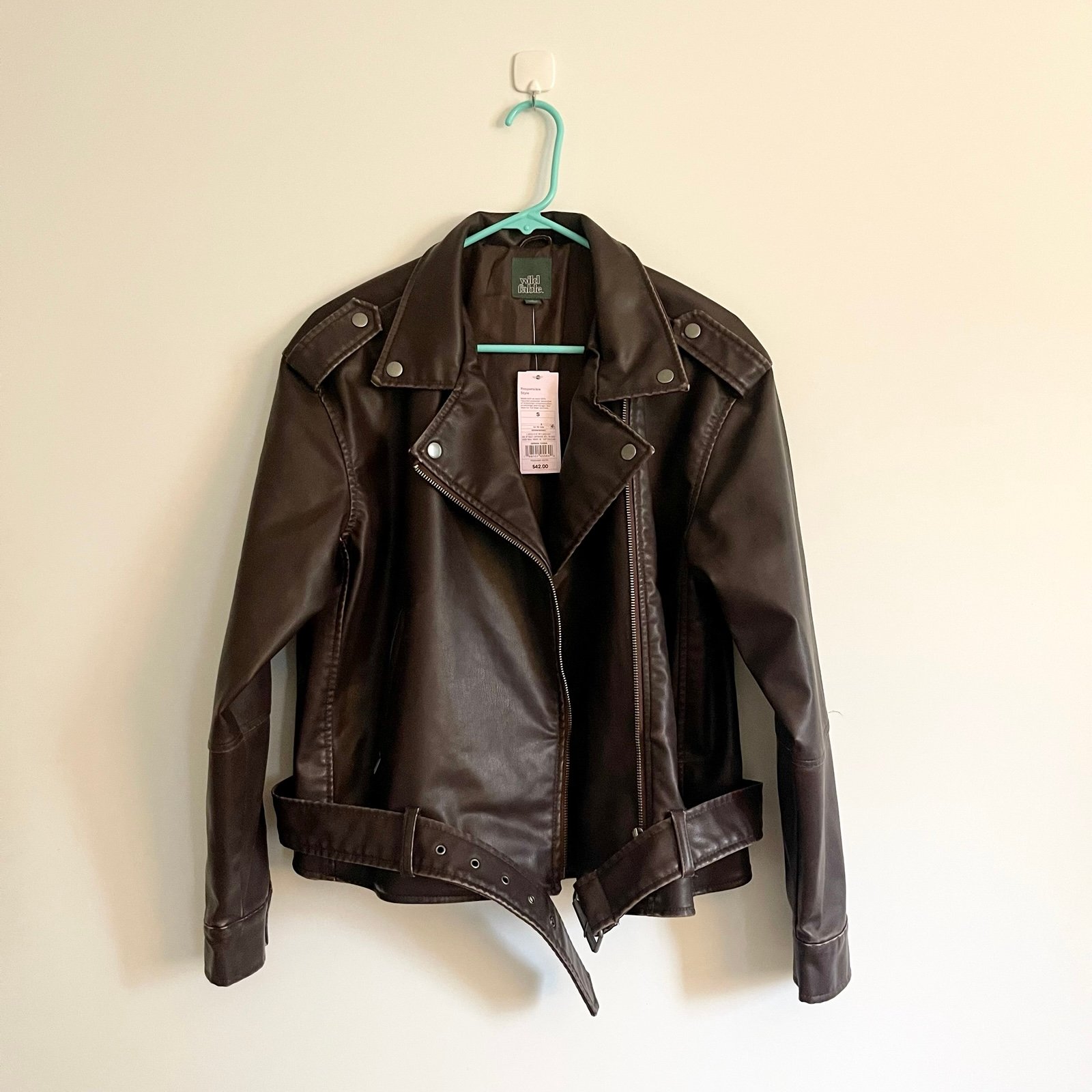 Oversized Brown Faux Leather Biker Moto Jacket