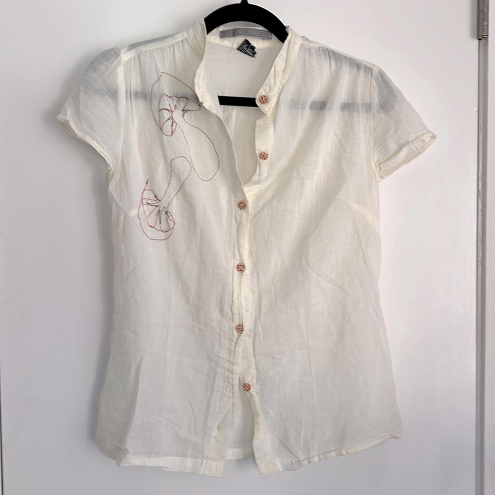 Bonnie Heart Clyde (One of a Kind) White Y2K Stitched Mushroom Button Up Top L