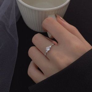 925 Sterling Silver Dainty Diamond Ring