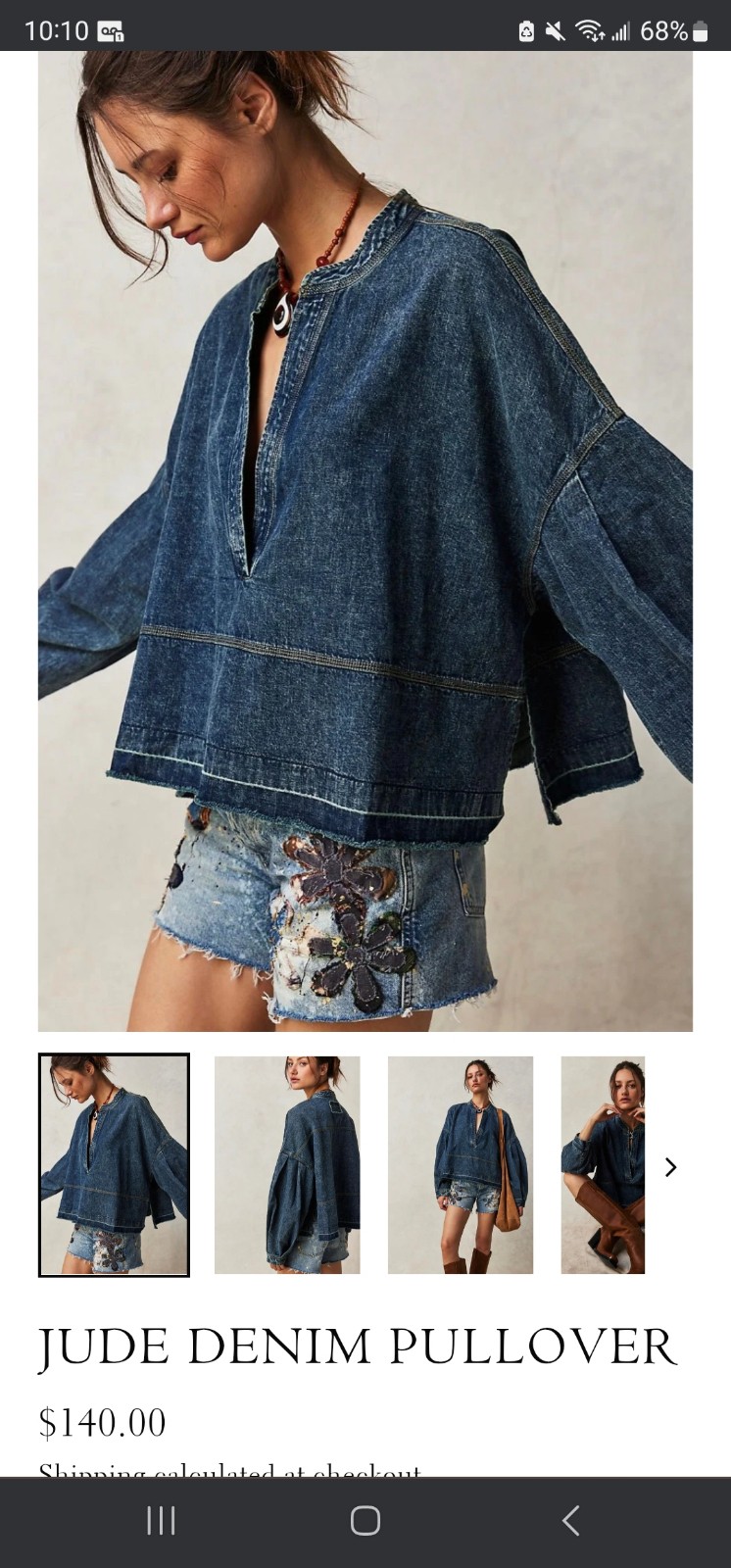 Free People Jude denim pullover RARE