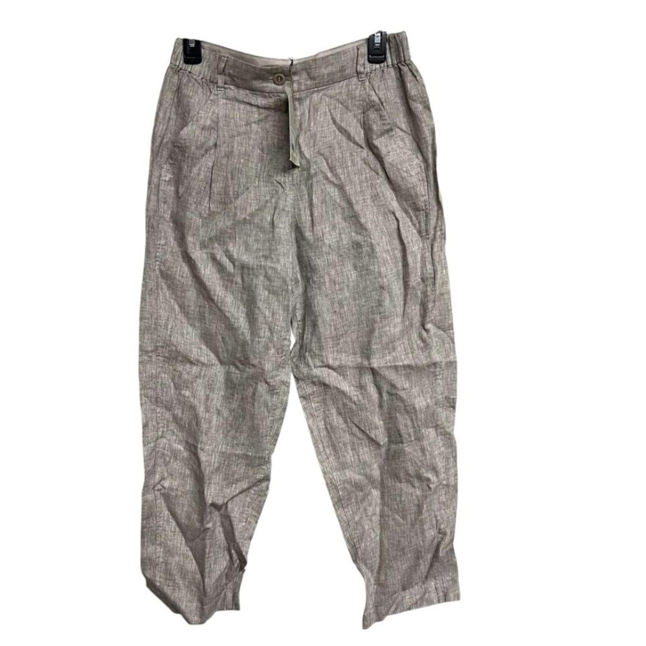 New Poetry Yarn Dyed Linen Tailored Cropped Trouserss in Mink