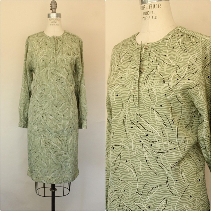 Vintage 1980s 1990s Skirt and Blouse Set, Notations Green and Black Separates