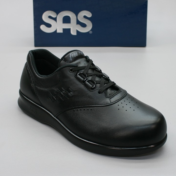SAS Ladies 10 W Wide Freetime Black Leather Walking Comfort Sneaker Shoes - USA