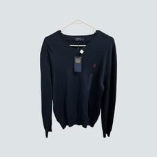 NWT mens Polo Ralph Lauren navy pima cotton v-neck sweater 140 retail!