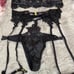 3 Pcs Black Lace Bra Panty Garter Belt Lingerie Set