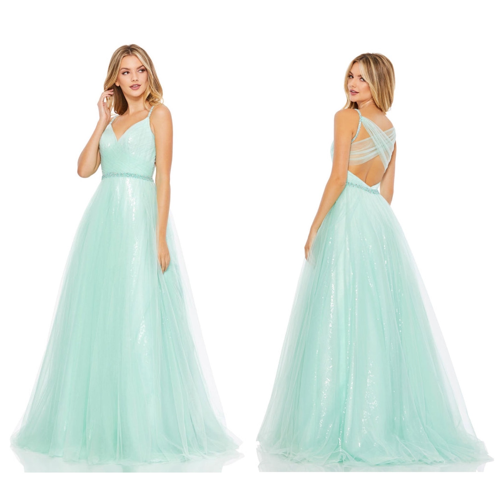 Mac Duggal Mint Tulle Princess Ballgown with Embellished Belt Size 10 498 67565