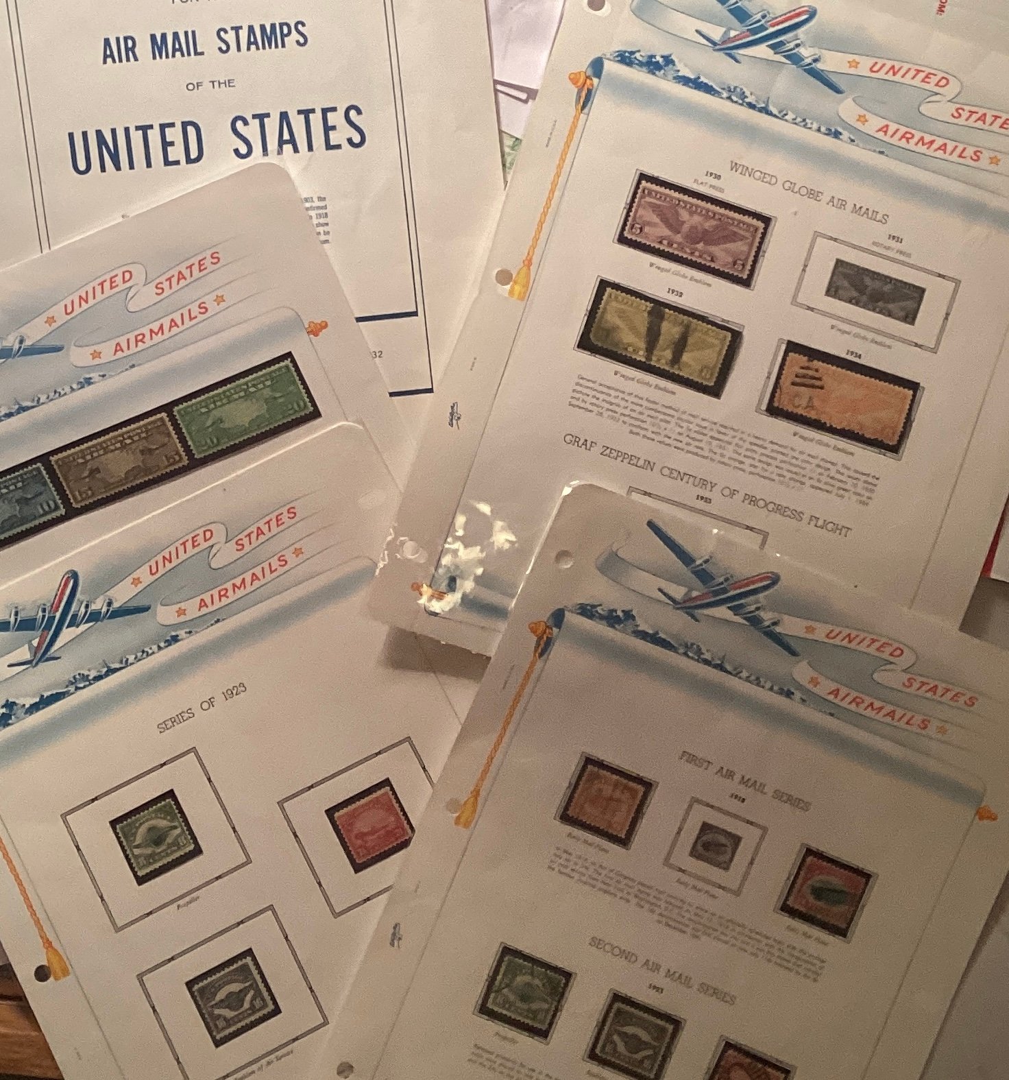 US Airmail Stamps on white Ace Supplement Sheets