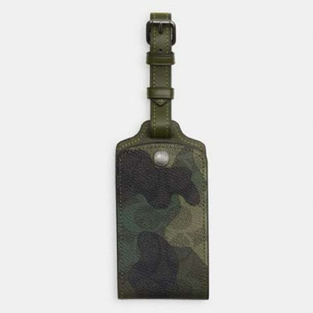 COACH NEW Large Luggage Tag Green Dark Shamrock Camo Gunmetal hardware NWT CM033