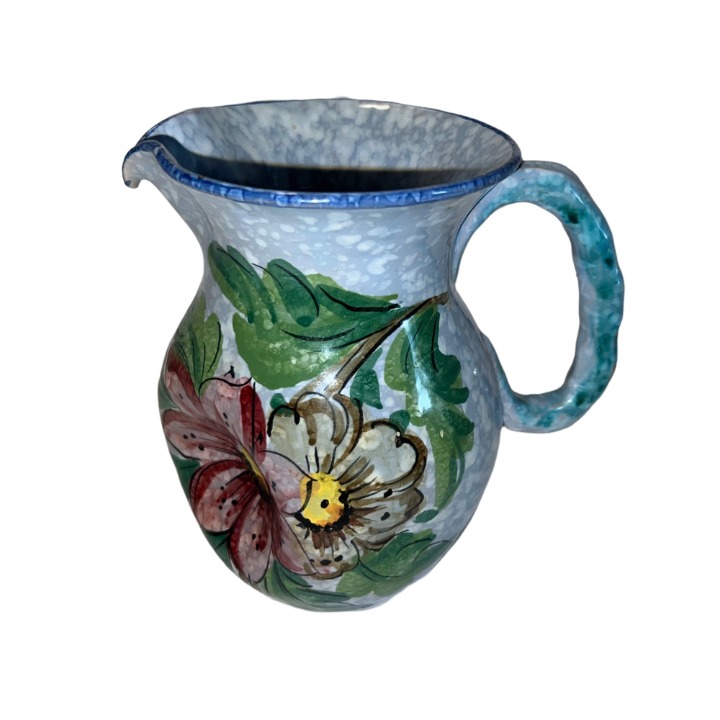 Vintage Blue Floral Ceramic Pitcher Italy