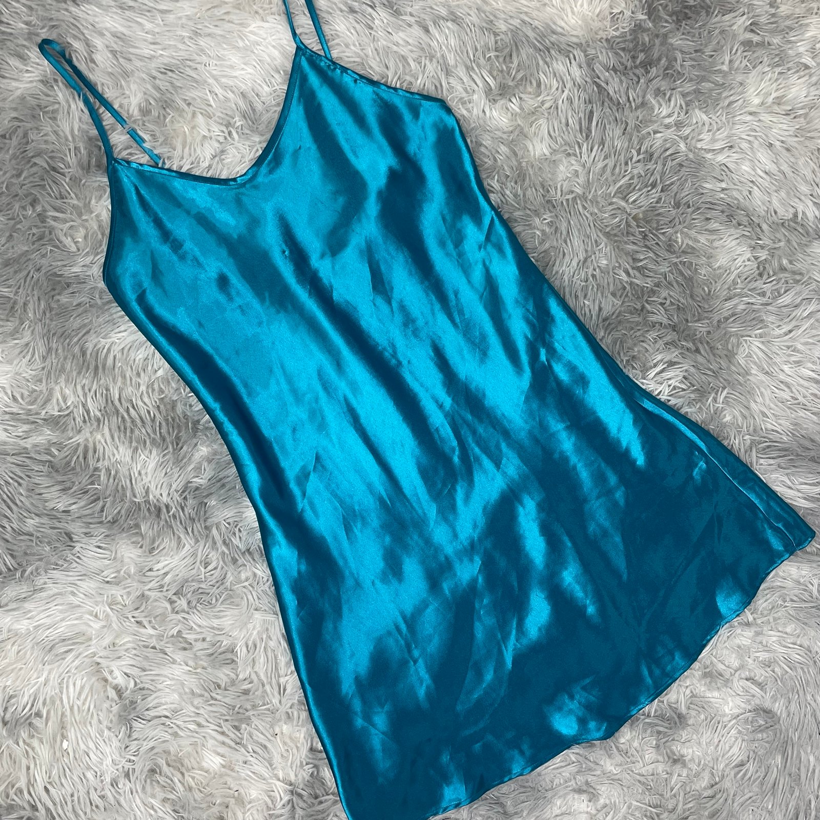 Vintage Victorias Secret Gold Label Satin Teal Slip Dress Size Small