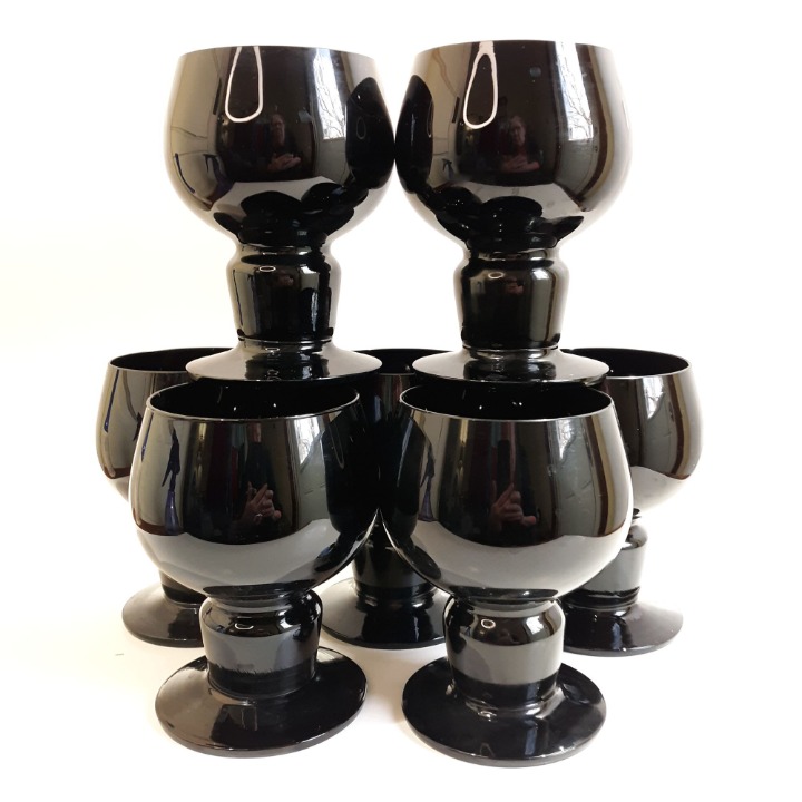 Vintage Black Amethyst Glass 7 Water MCM Contemporary