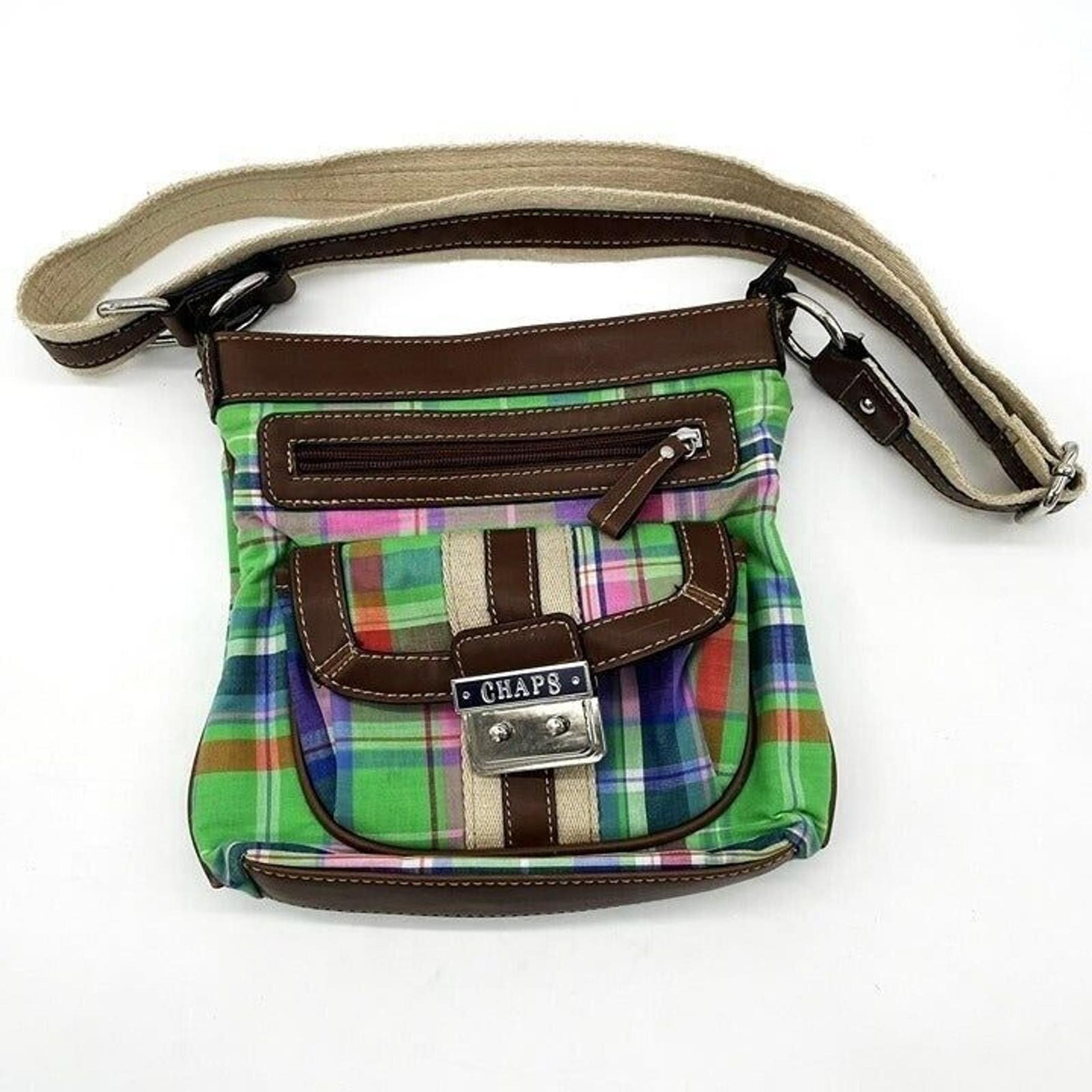 Chaps Handbag Womens 9"W Plaid Multicolor Zipper Close Purse Pockets Canvas Bag