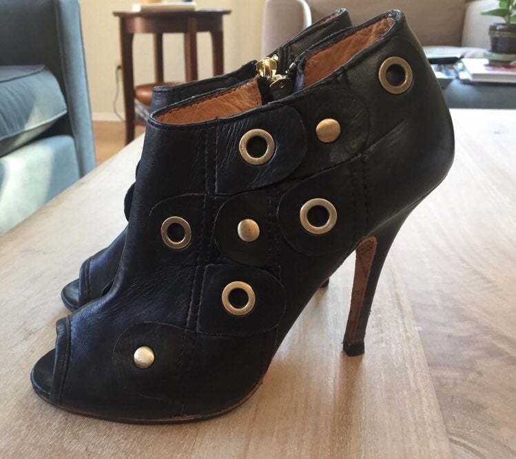LAMB Peep Toe Leather Booties - Size 7M