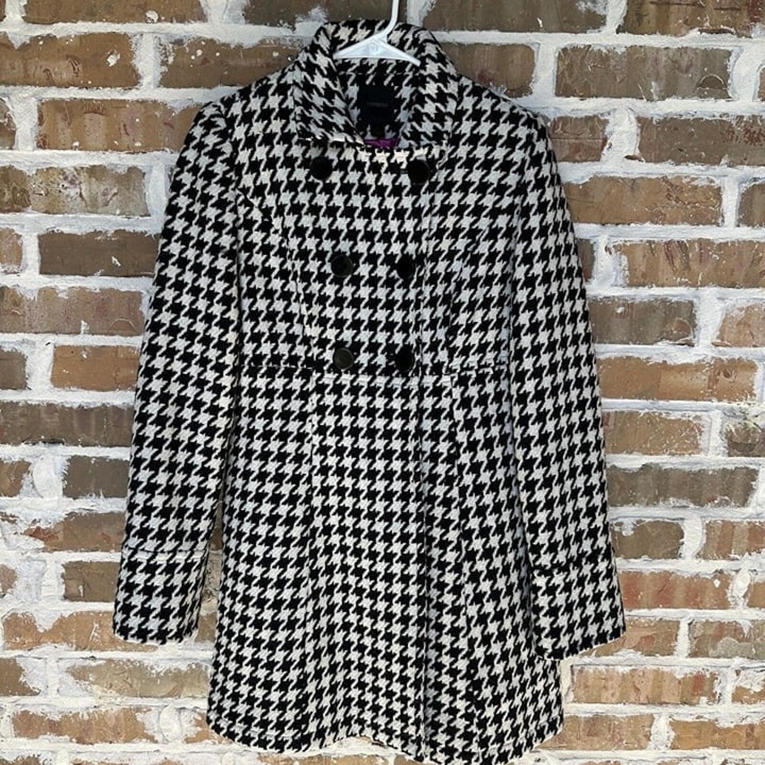 Express Pea Coat Wool Blend Houndstooth White Black Y2K Women's Size S New