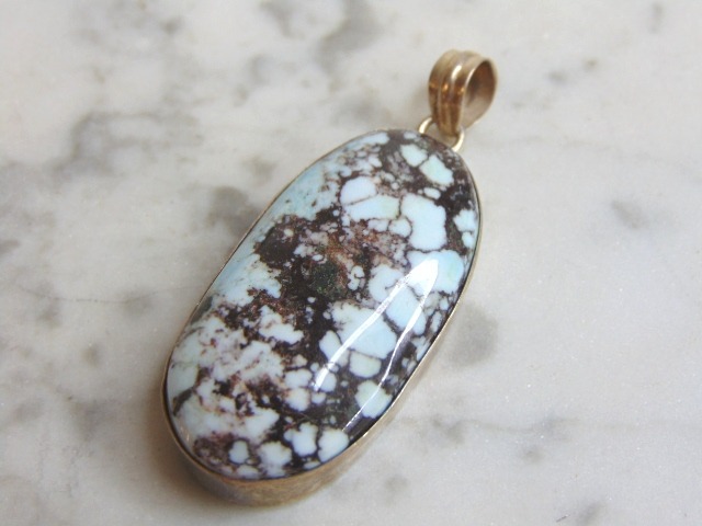 Womens Vintage Estate Sterling Silver Chrysocolla Stone Pendant 13.7g E4697