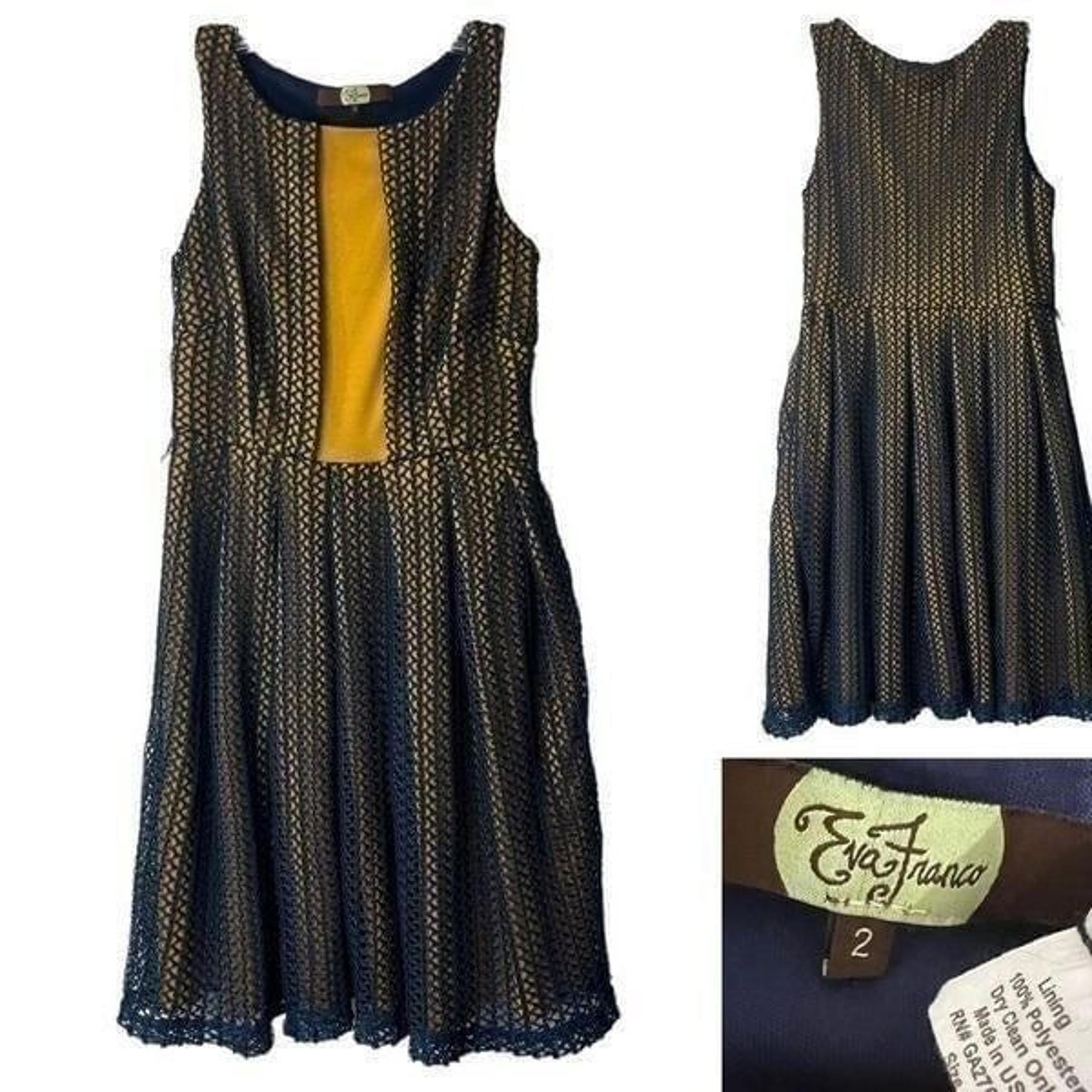 Eva Franco Wanderlust Regina Dress size 2 blue yellow colorblock A-line