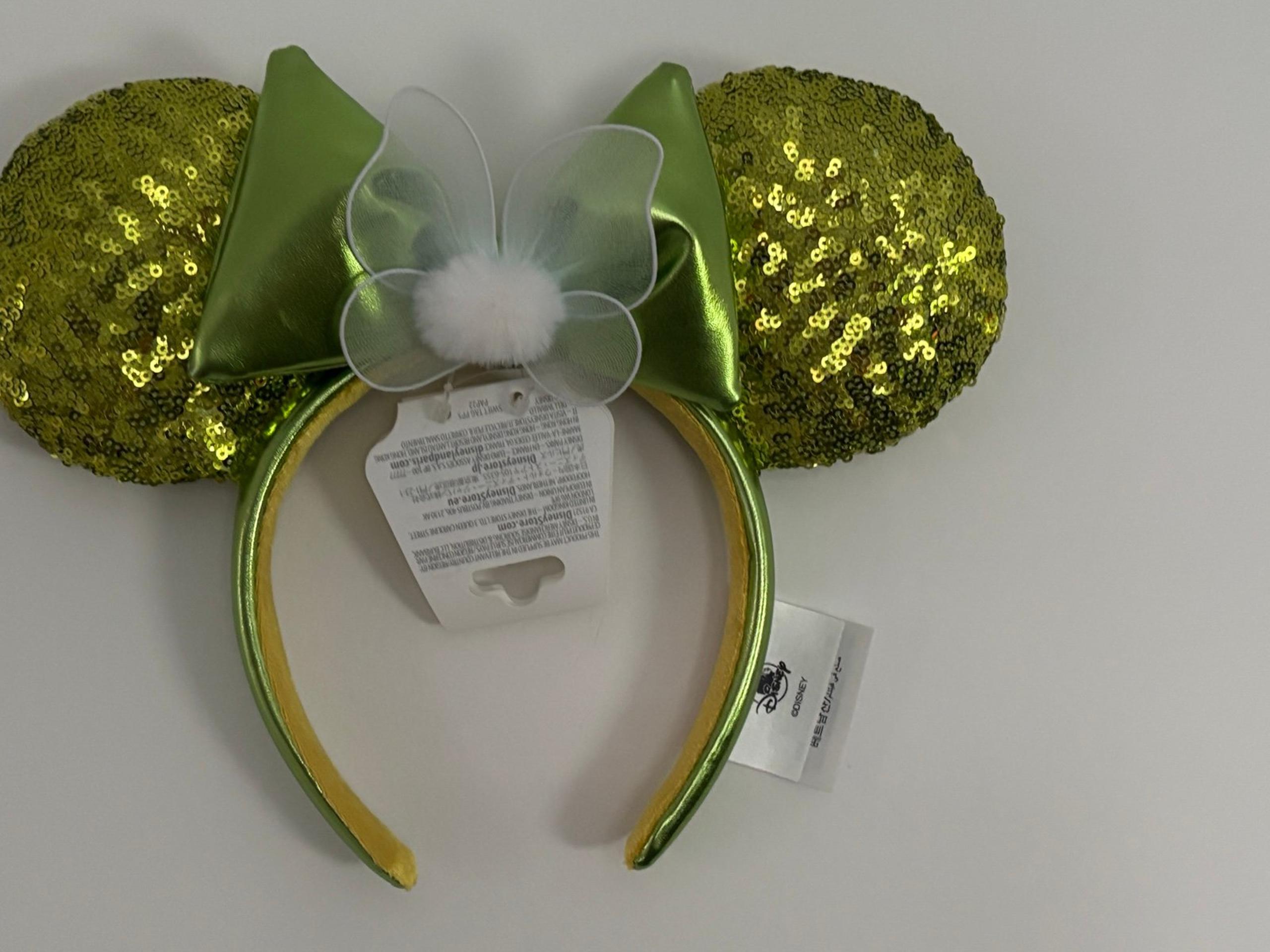 Disney Parks Disneyland Tinker Bell Green Sequin Fairy Wings Pom Ears Headband