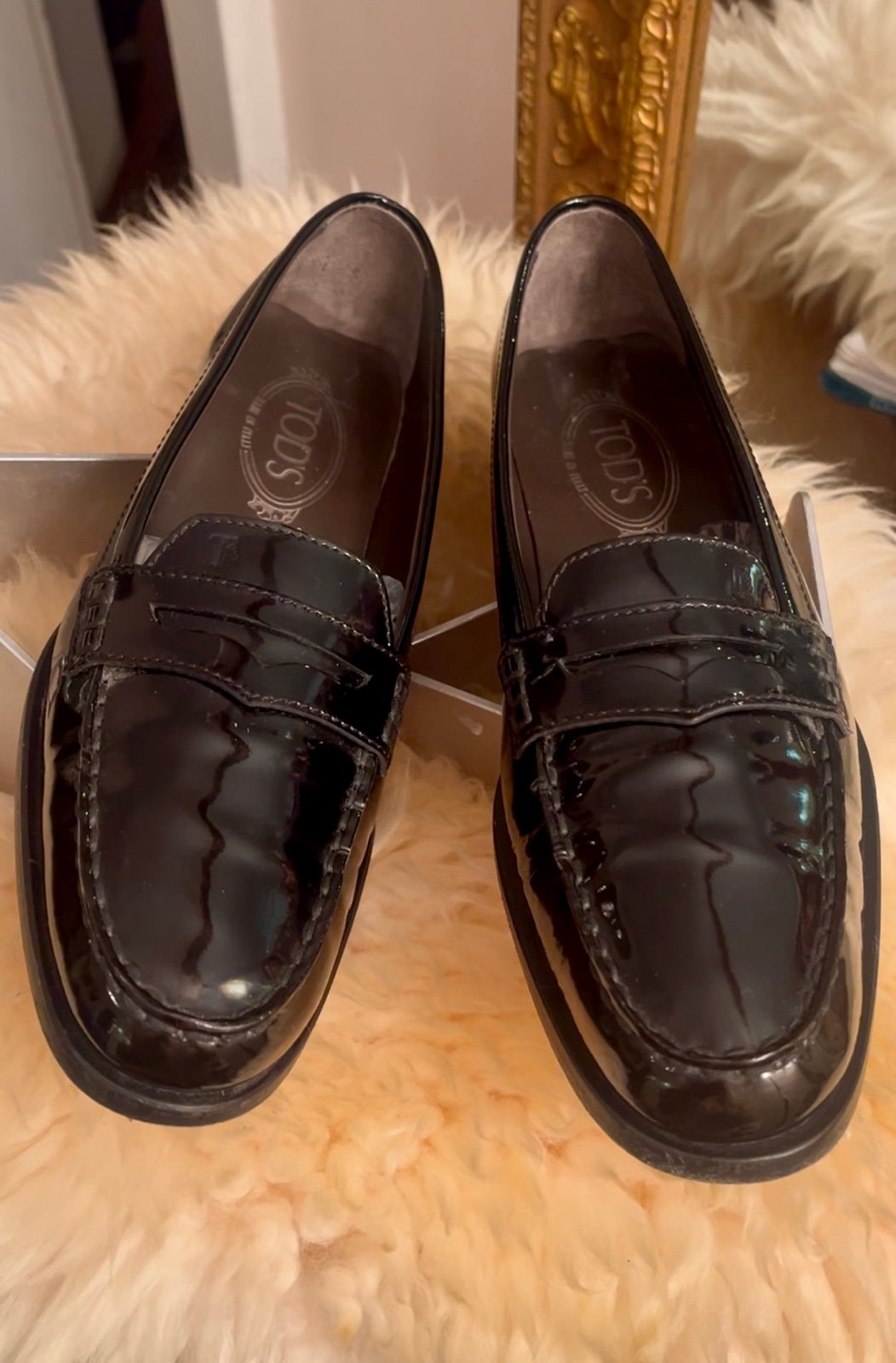 Tod’s Women’s Classic Penny Loafers Black Patent Leather Moccasin Toe Sz 39.5