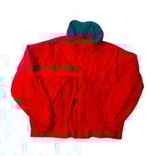 90s Timberland Waterproof Gortex Coat Red With Green And Blue Roll Up Hood XL
