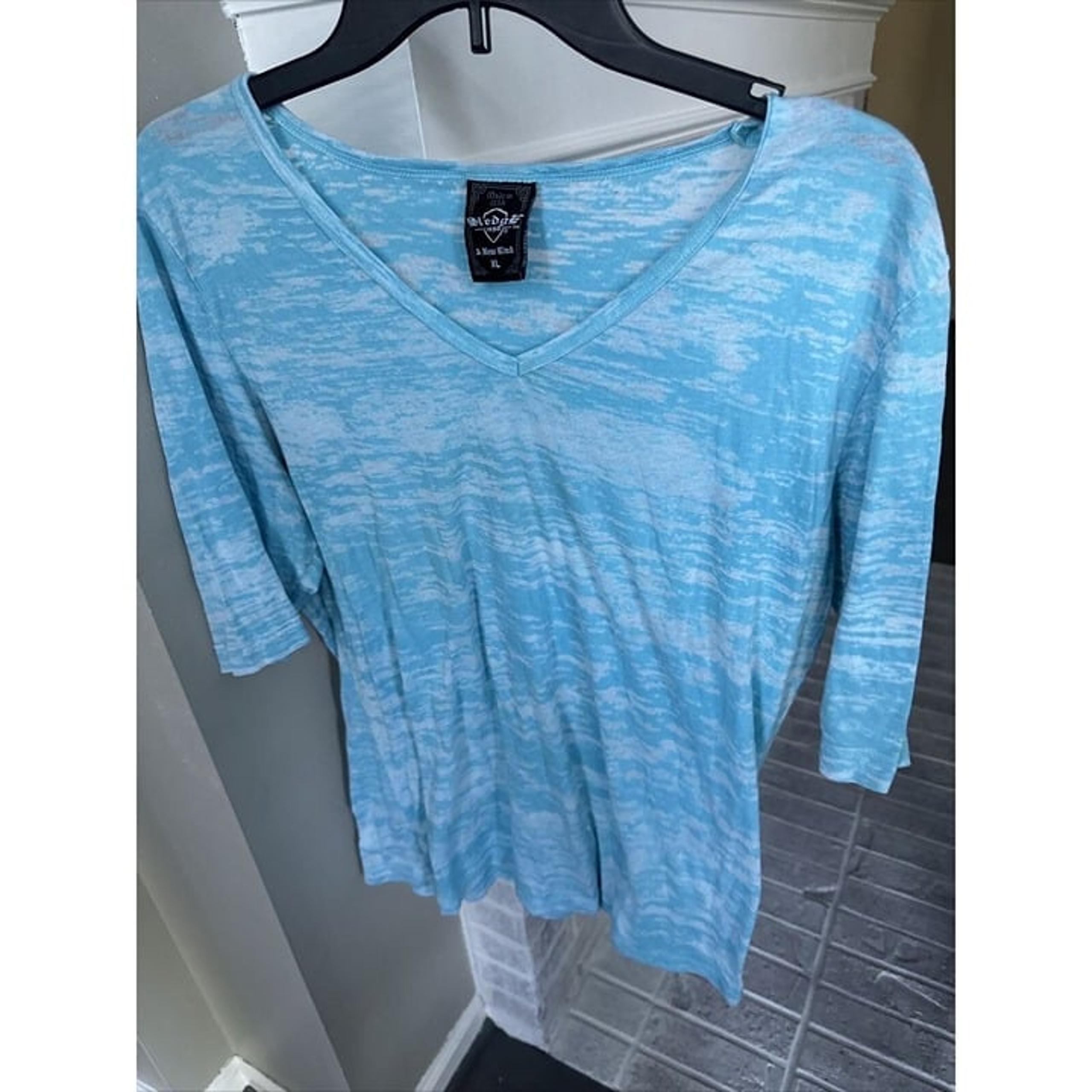 Sledge USA A New Kind Top Womens Turquoise XLarge Burnout V Neck Short Sleeve