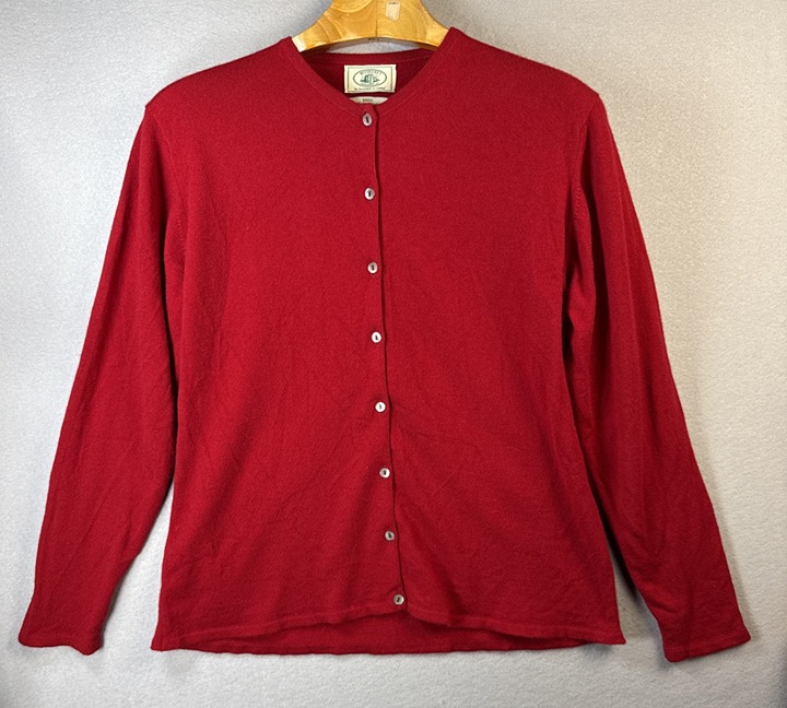 McCulley's Pure Cashmere Cardigan Womens XL Preppy Classic Red Old Money Luxury
