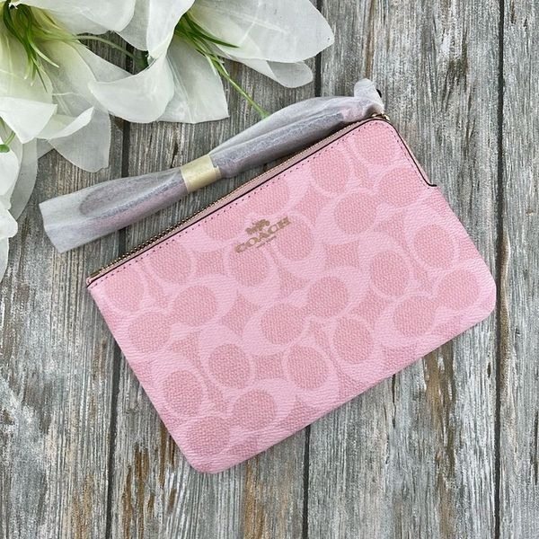 Corner Limited Zip Wristlet In Signature Canvas Powder Pink Wallet Bag Purse