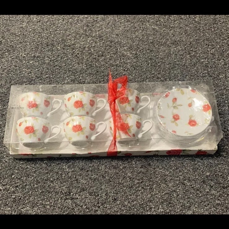 Red Rose Teacup and Saucers Set 6 each