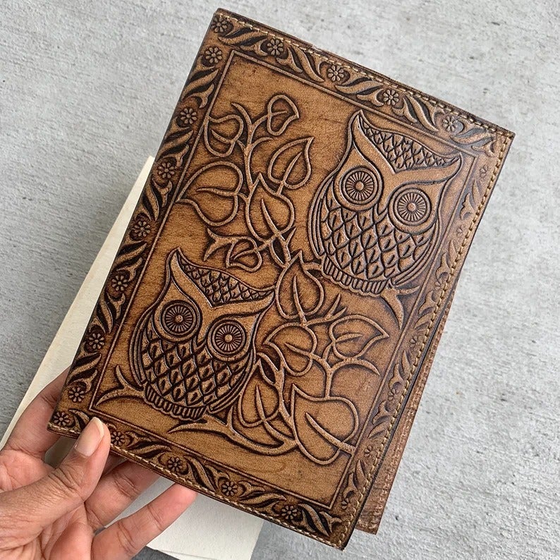For my wife, please re-fill leather Diary - Twin Owls, Vintage style Rugged Diar